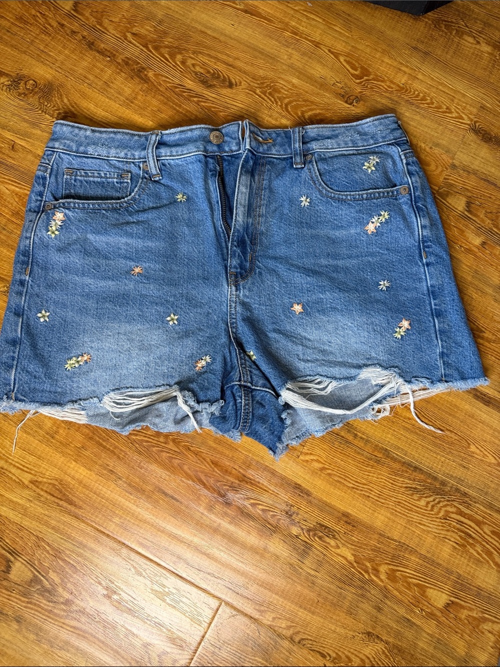American Eagle Outfitters Embroidered Daisy Denim Shorts - Blue